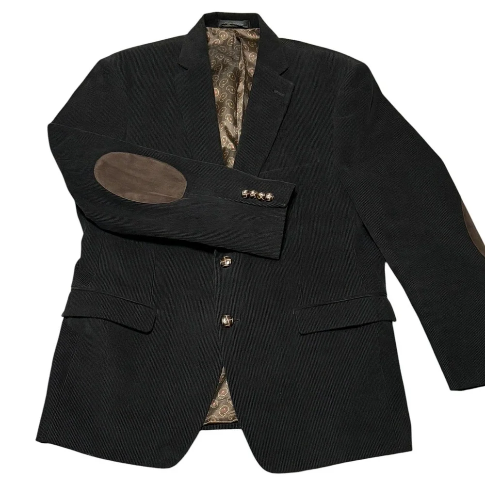 Chaps Corduroy Blazer Black Elbow Patches Dark Academia Preppy Professor 40R